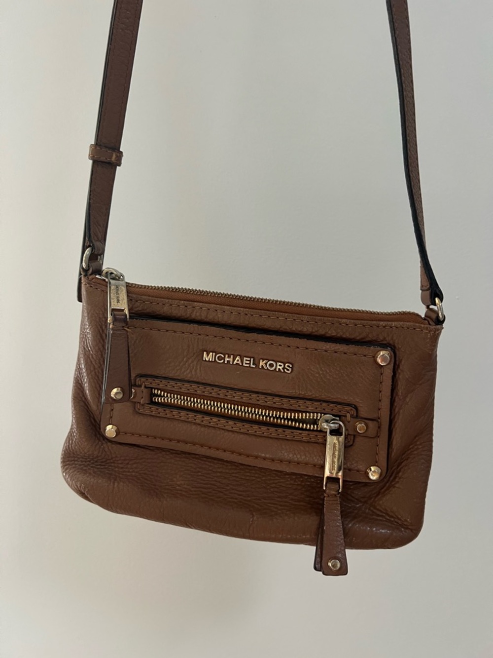 Michael Kors Chestnut Brown Leather Crossbody Bag with Gold Hardware